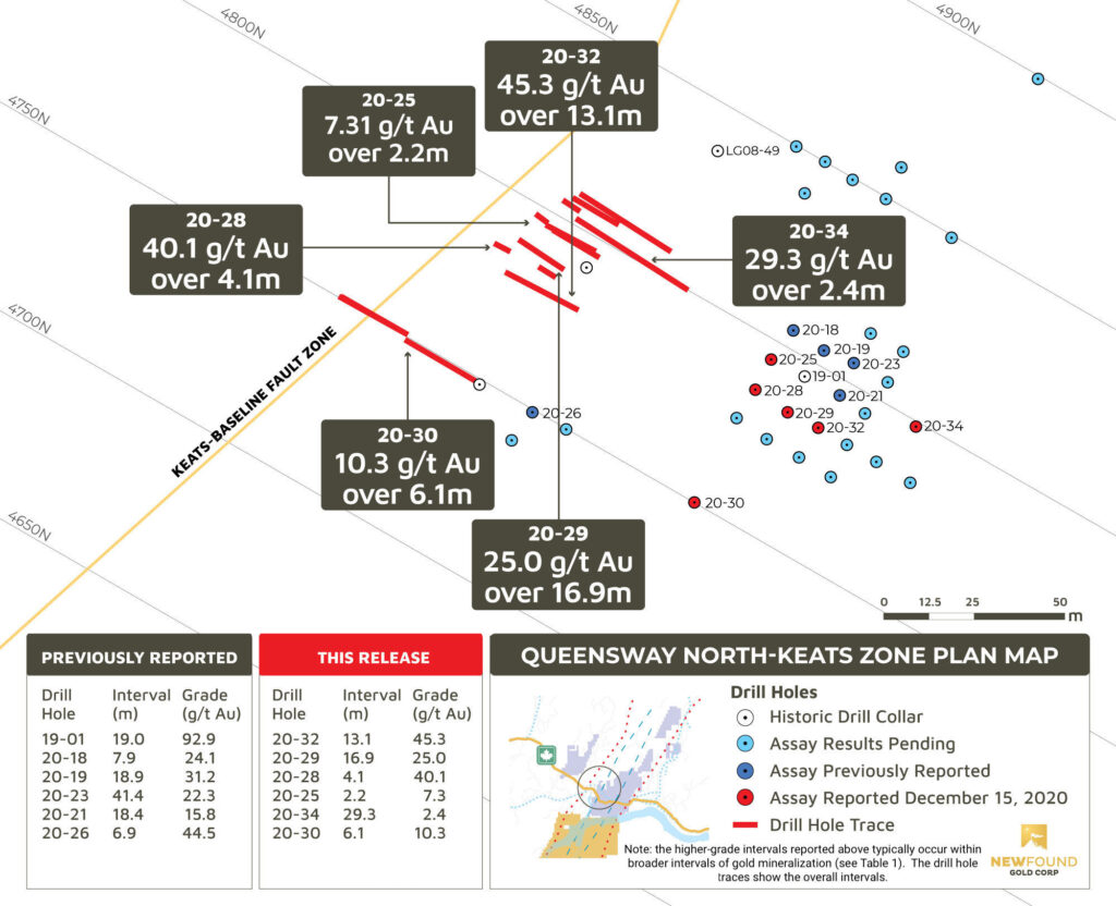 New Found Gold Corp New Found Gold Intercepts 45 3 G T Au Over